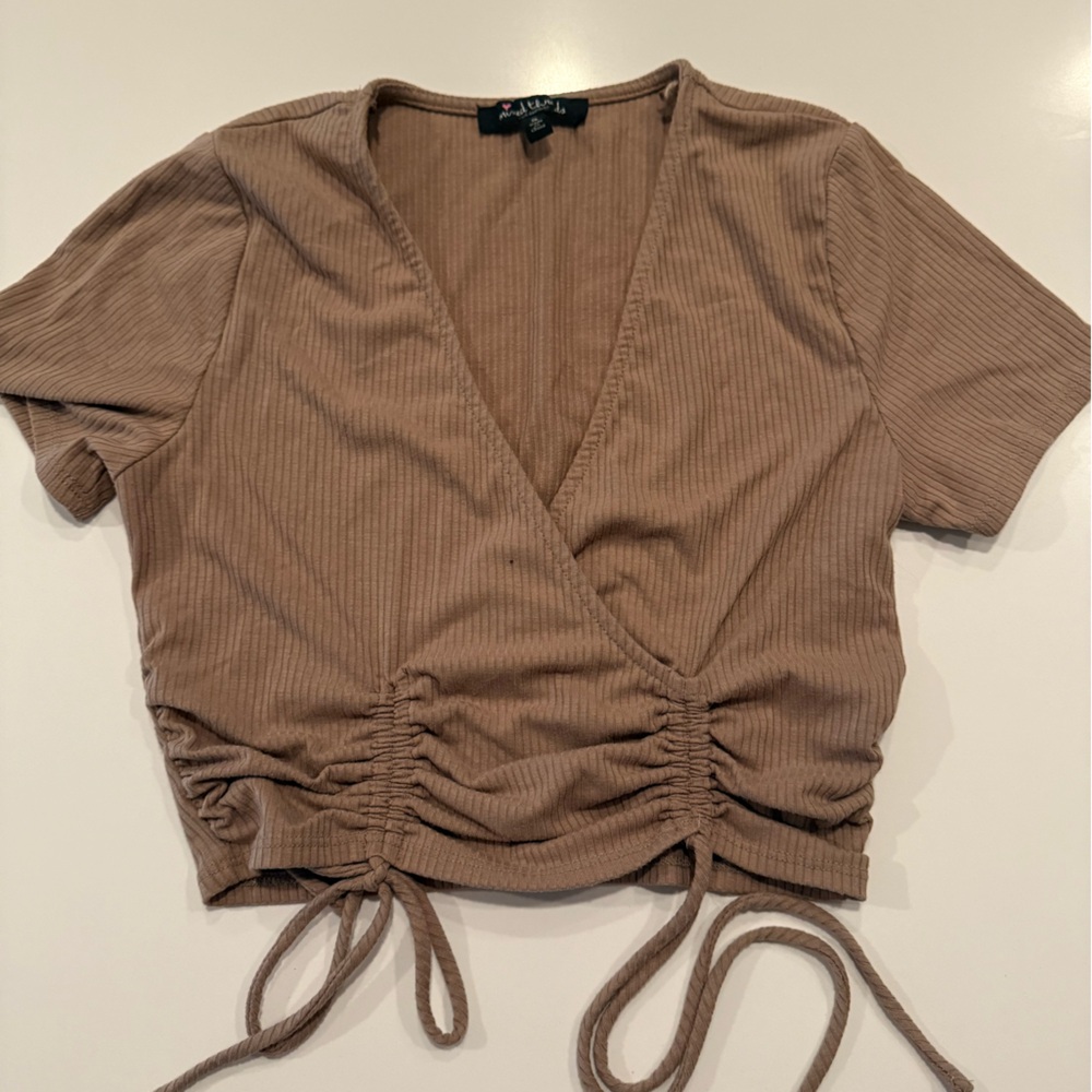 Brown Ruched Wrap Top